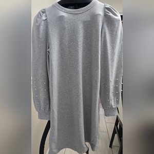 LOFT Gray Long Sleeve Dress with Pearl Accents